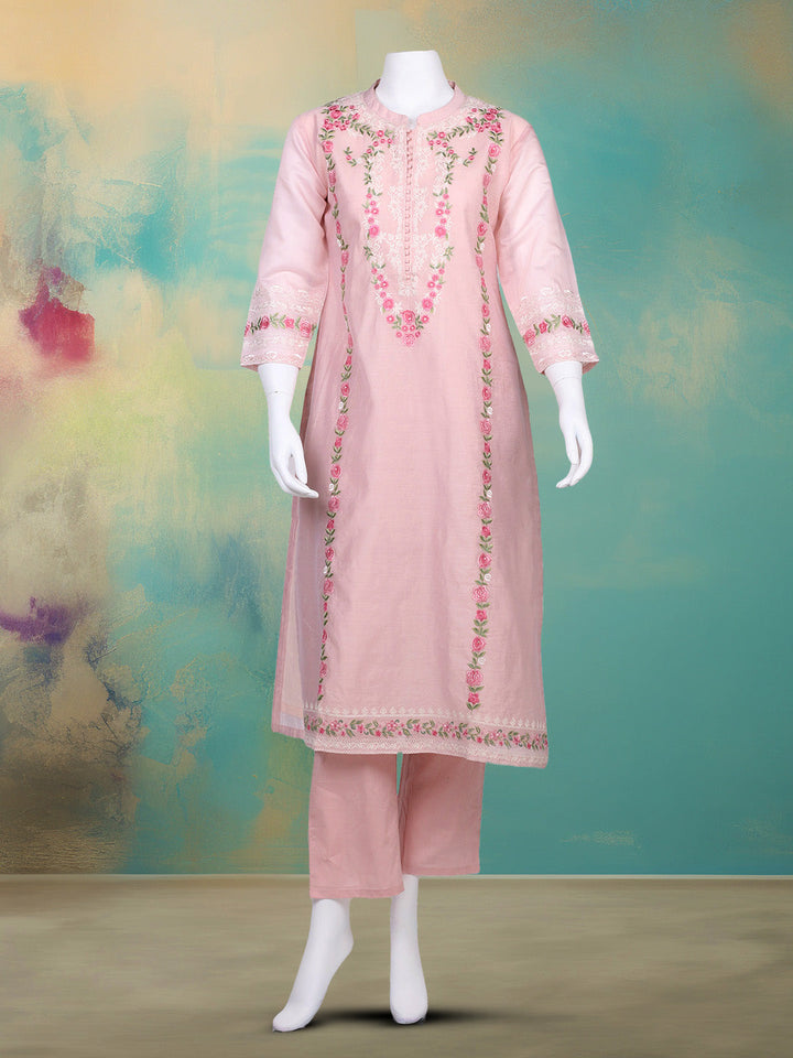 Embroidered Chanderi Kurta With Pant &amp; Dupatta