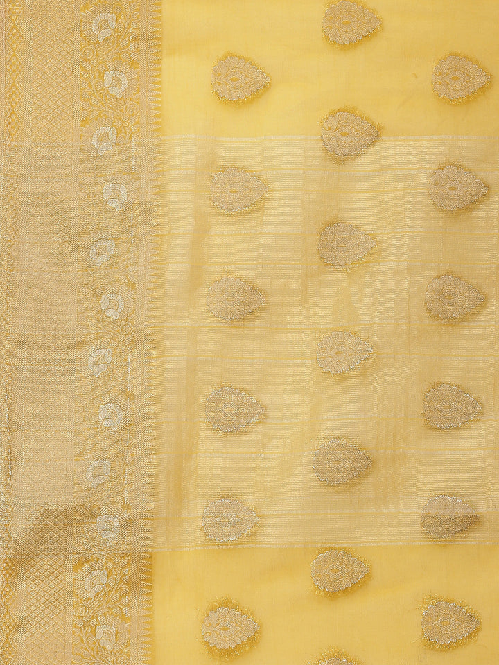 Zari Booti Organza Plain Saree
