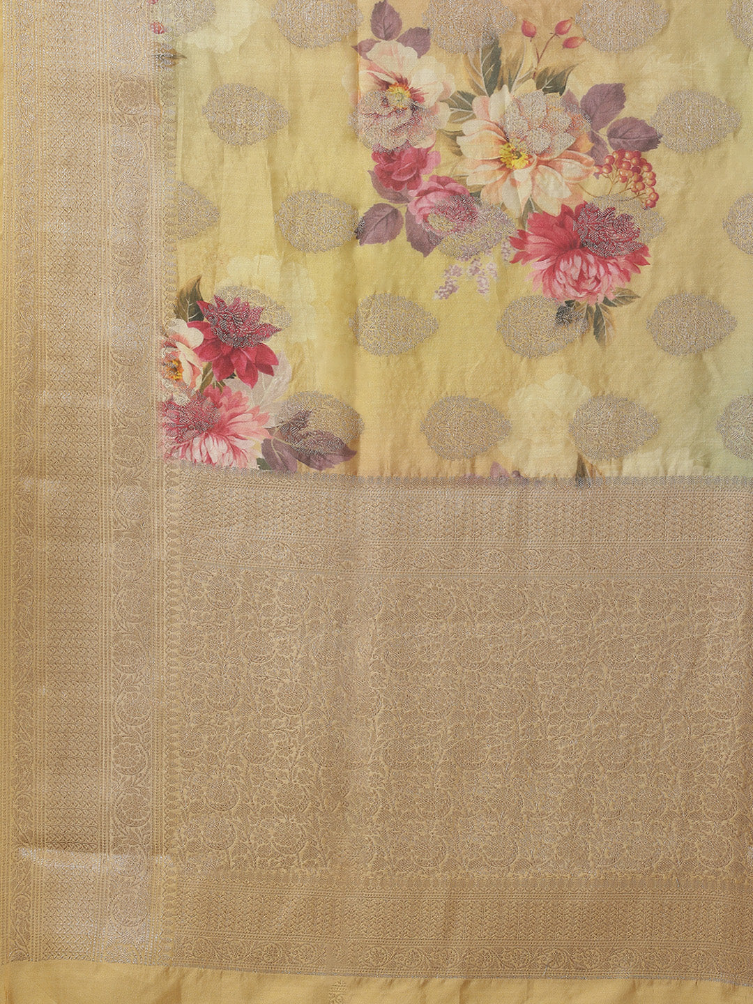 Digitally Floral Printed Tussar Saree