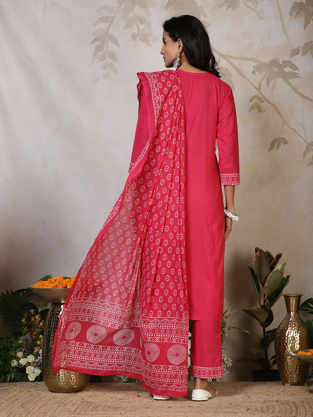 Printed Cotton Blend Kurta With Pants &amp; Dupatta