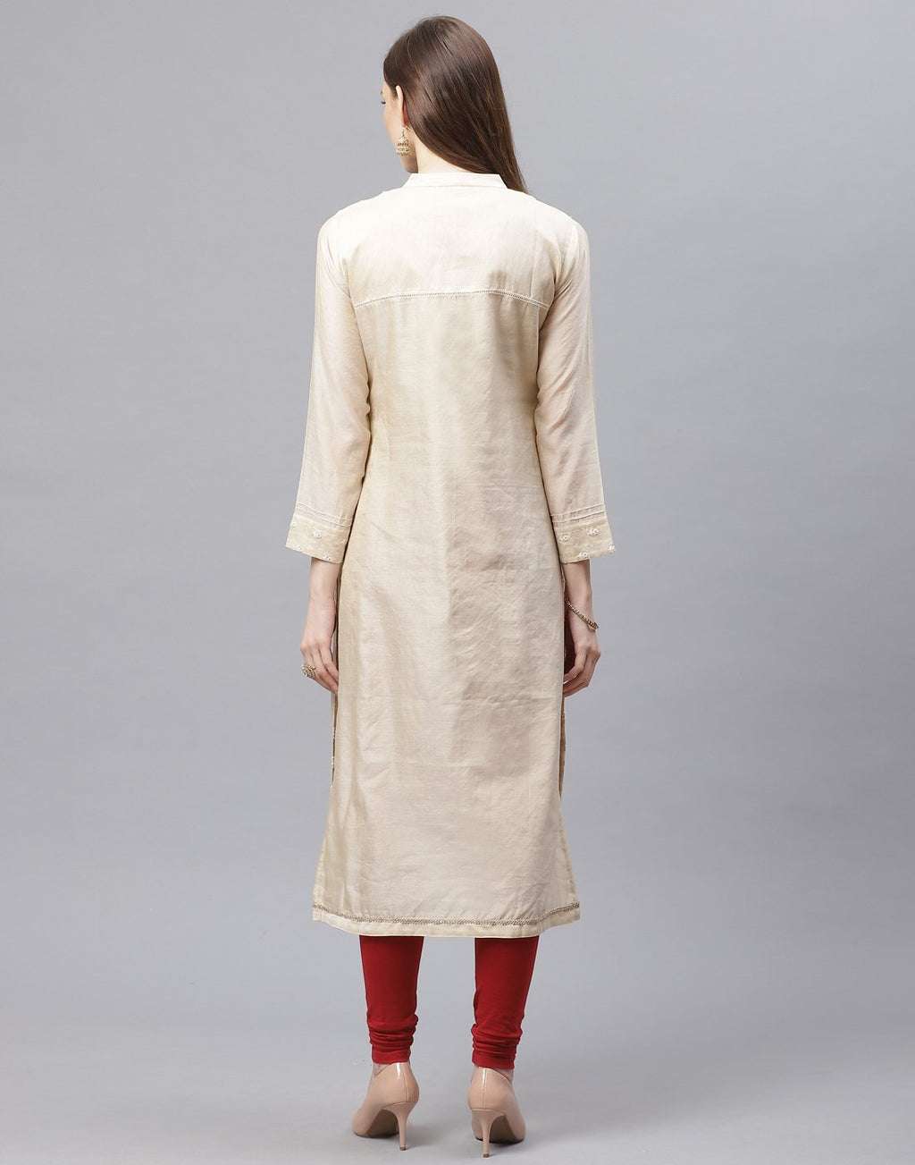 Beige Cotton Kurti With Embroidery