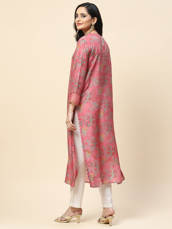 Printed With Yoke Embroidered Muslin Kurta