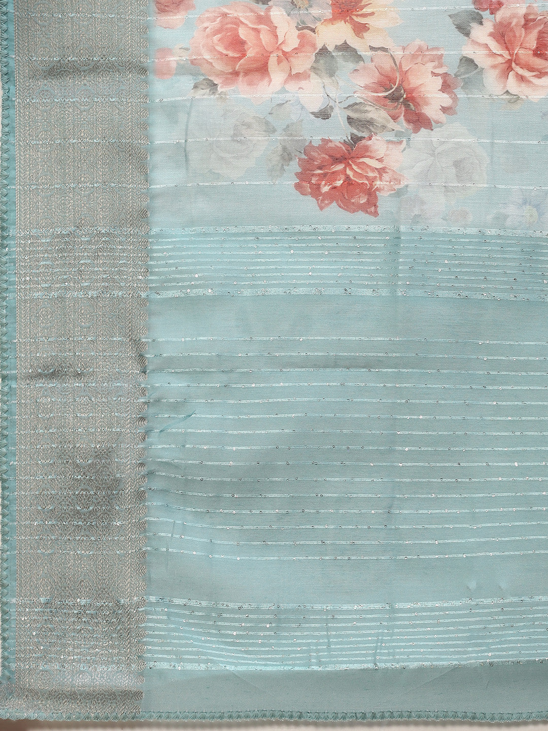 Digital Floral Printed Sequin Cotton Saree