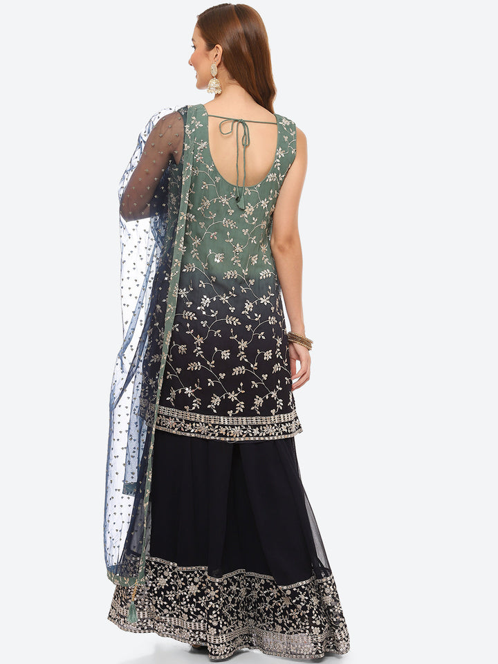 Zari Booti Georgette Kurta With Palazzo &amp; Dupatta