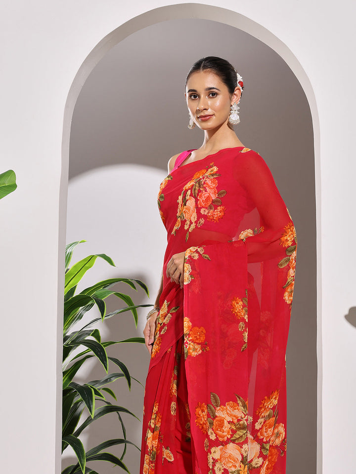 Floral Printed Georgette Saree