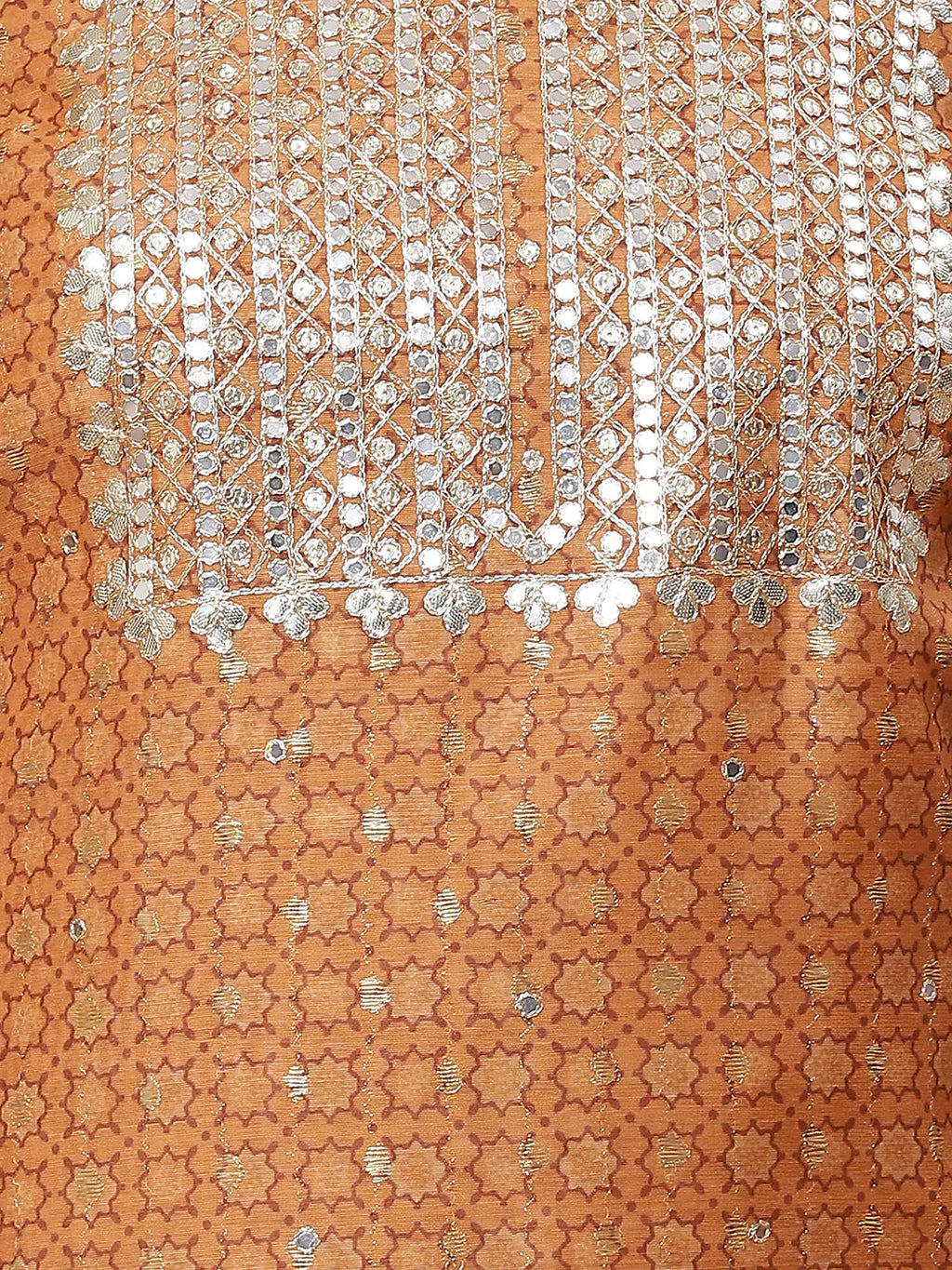 Neck Embroidered & Printed Chanderi Unstitched Suit Piece With Dupatta