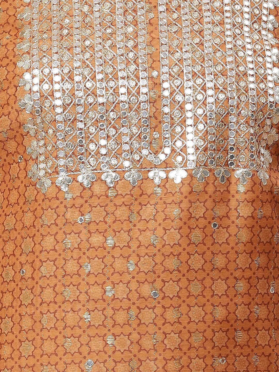 Neck Embroidered & Printed Chanderi Unstitched Suit Piece With Dupatta