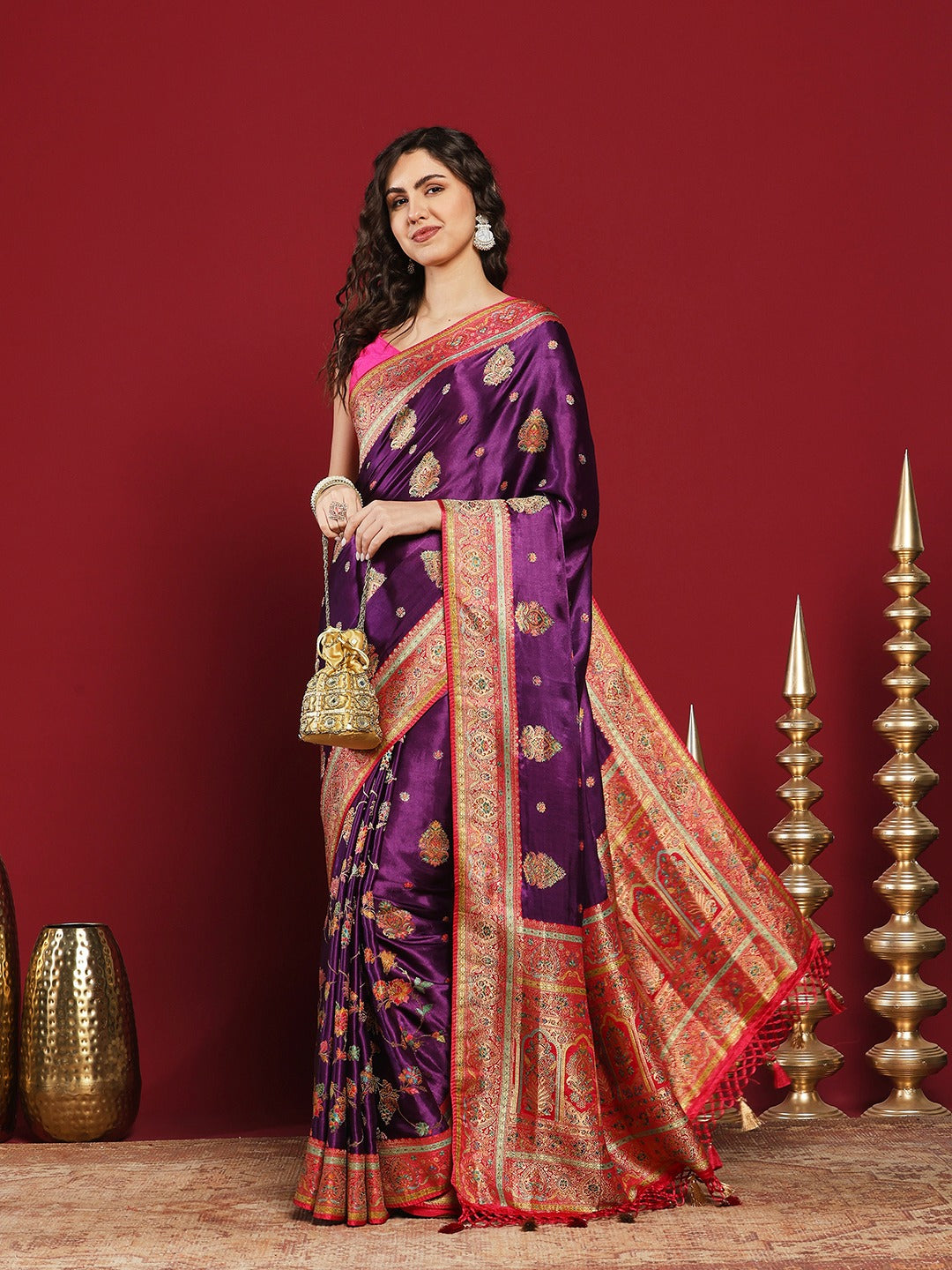 Woven Design Satin Saree