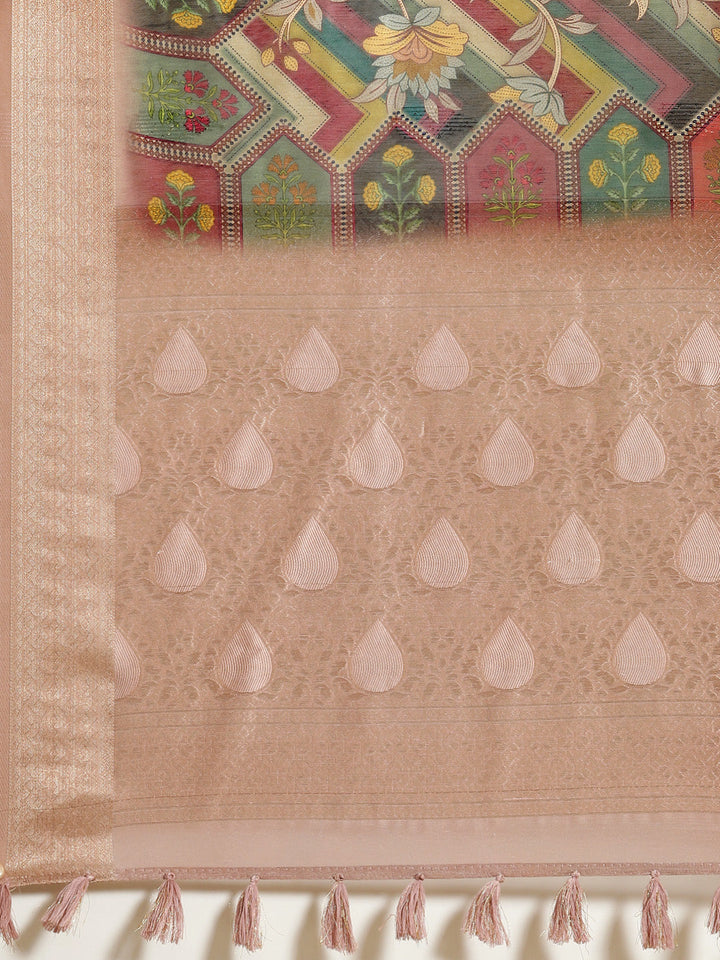 Floral Digital Printed Banarasi Pallu Cotton Chanderi Saree