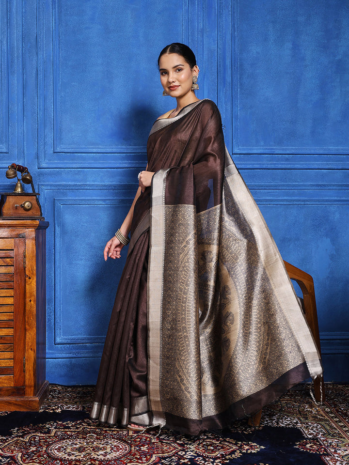 Zaari Jaal Tussar Saree