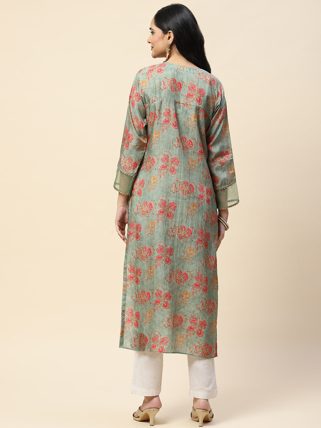 Printed With Yoke Embroidered Muslin Kurta
