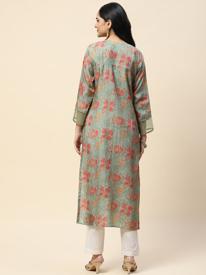 Printed With Yoke Embroidered Muslin Kurta