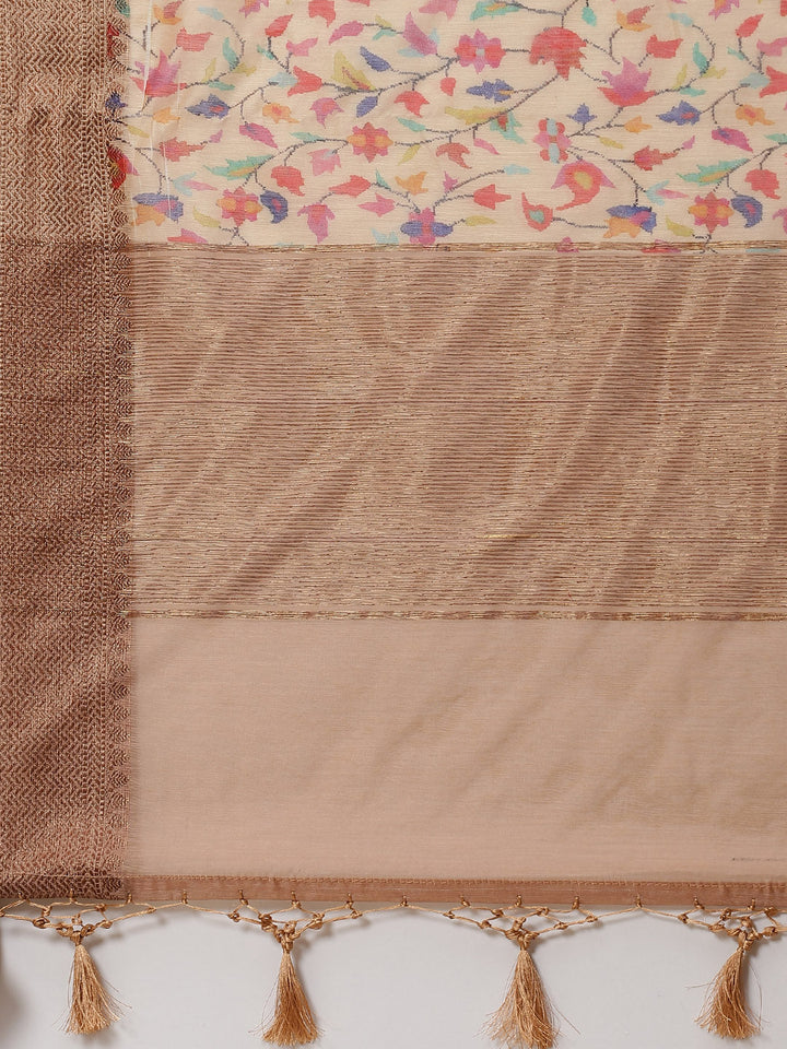 Printed Banarasi Border Pallu Cotton Saree