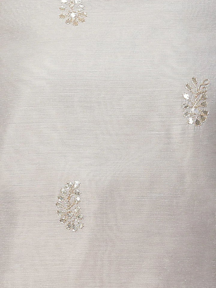 Embroidered Chanderi Unstitched Suit Piece With Floral Dupatta