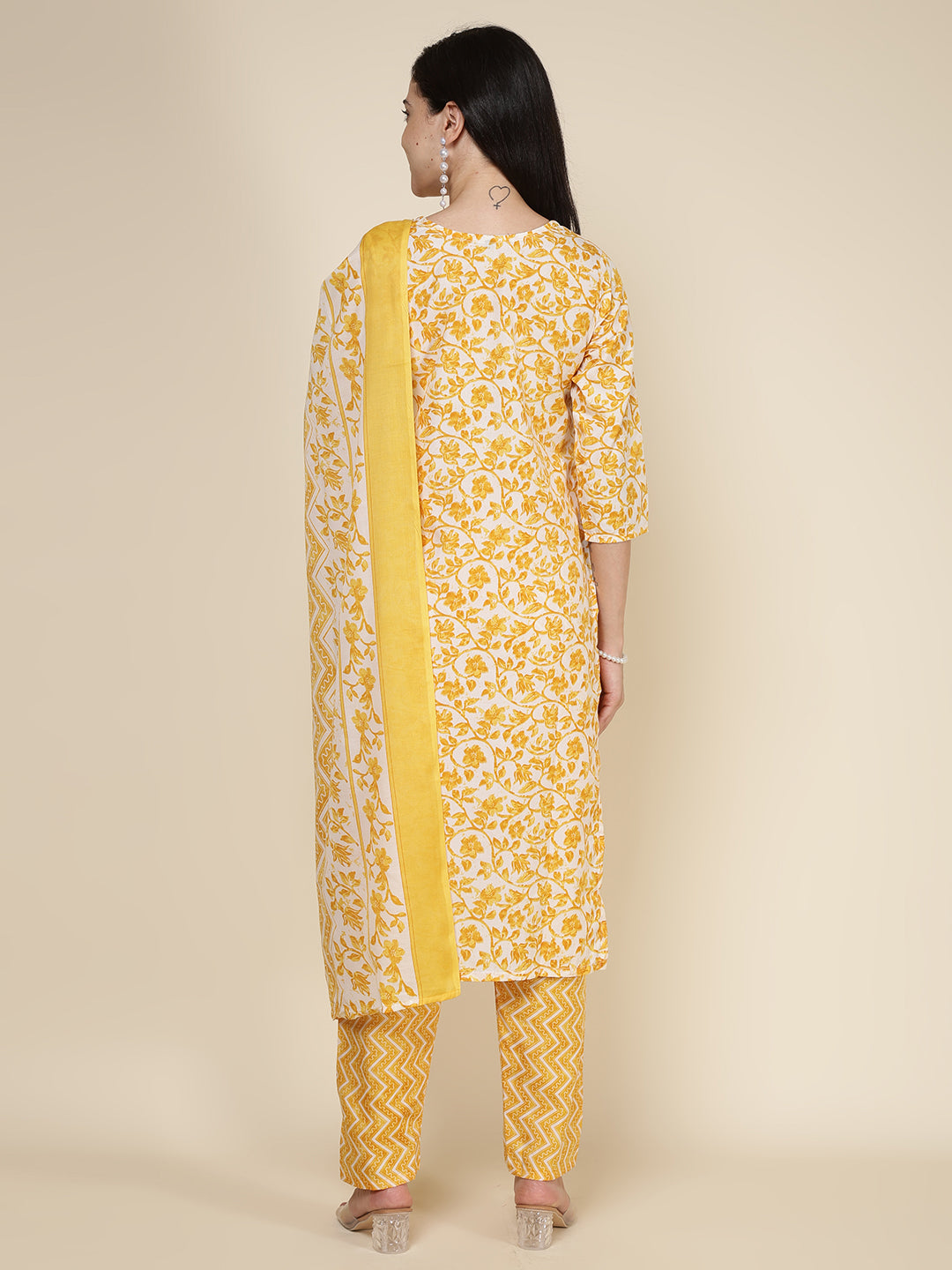 Printed Cotton Blend Kurta With Pants &amp; Dupatta