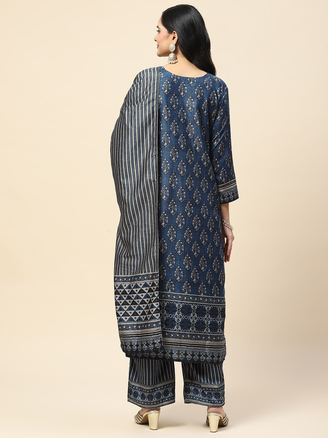 Printed Tussar Kurta with Pants &amp; Dupatta