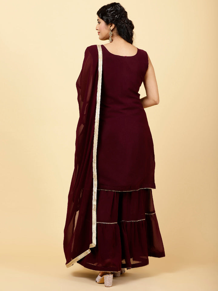 Sequin Embroidered Georgette Kurta With Garara &amp; Dupatta