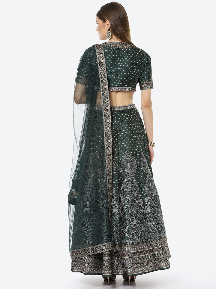 Digital Printed Tussar Silk Choli With Lehenga &amp; Net Dupatta