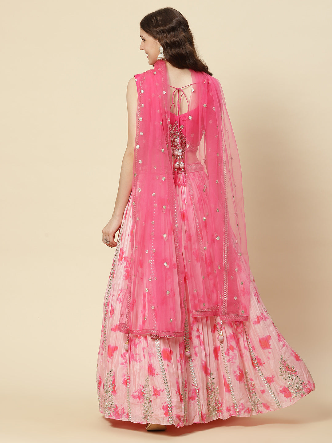 Zari Embroidered Printed Crepe Choli With Lehenga &amp; Net Dupatta