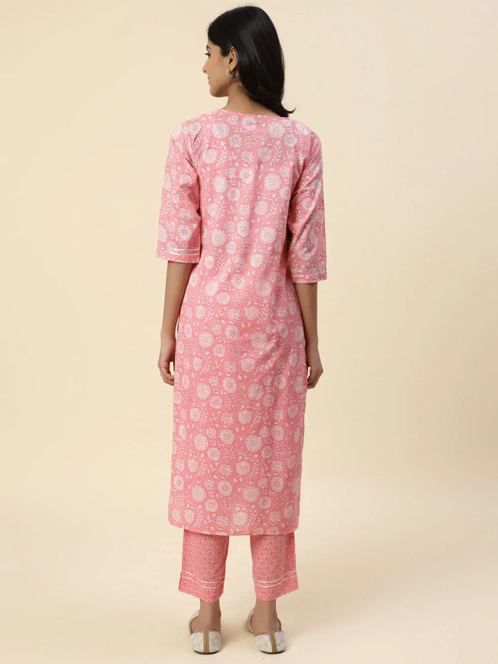 Floral Printed Cotton Kurta With Pants