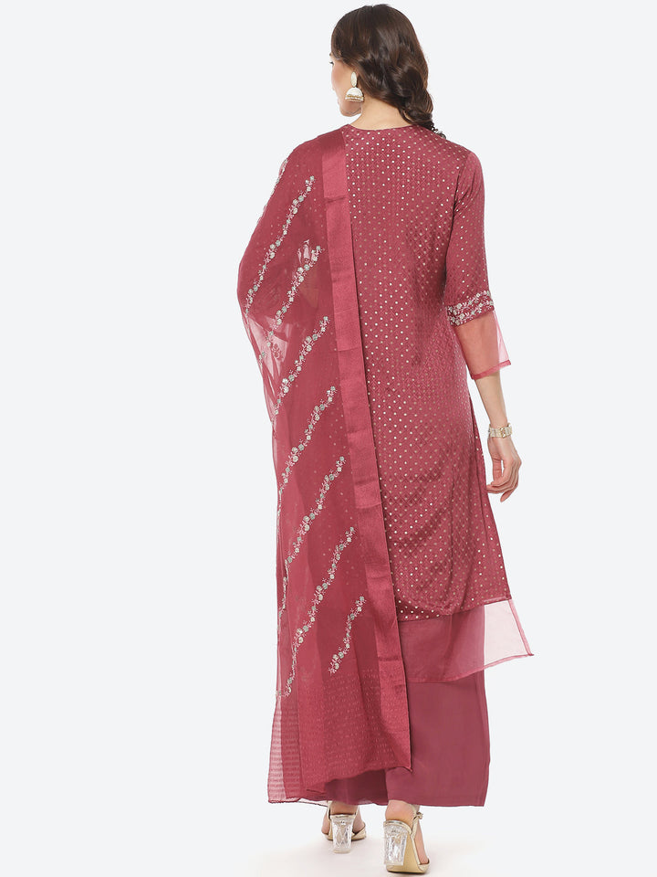 Resham Booti Neck Work Crepe Georgette Stitched Salwar Kameez With Embroidered Dupatta