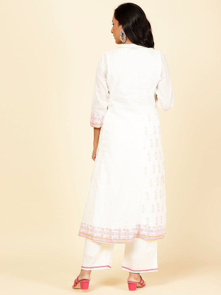 Neck Embroidered Cotton Kurta With Pants