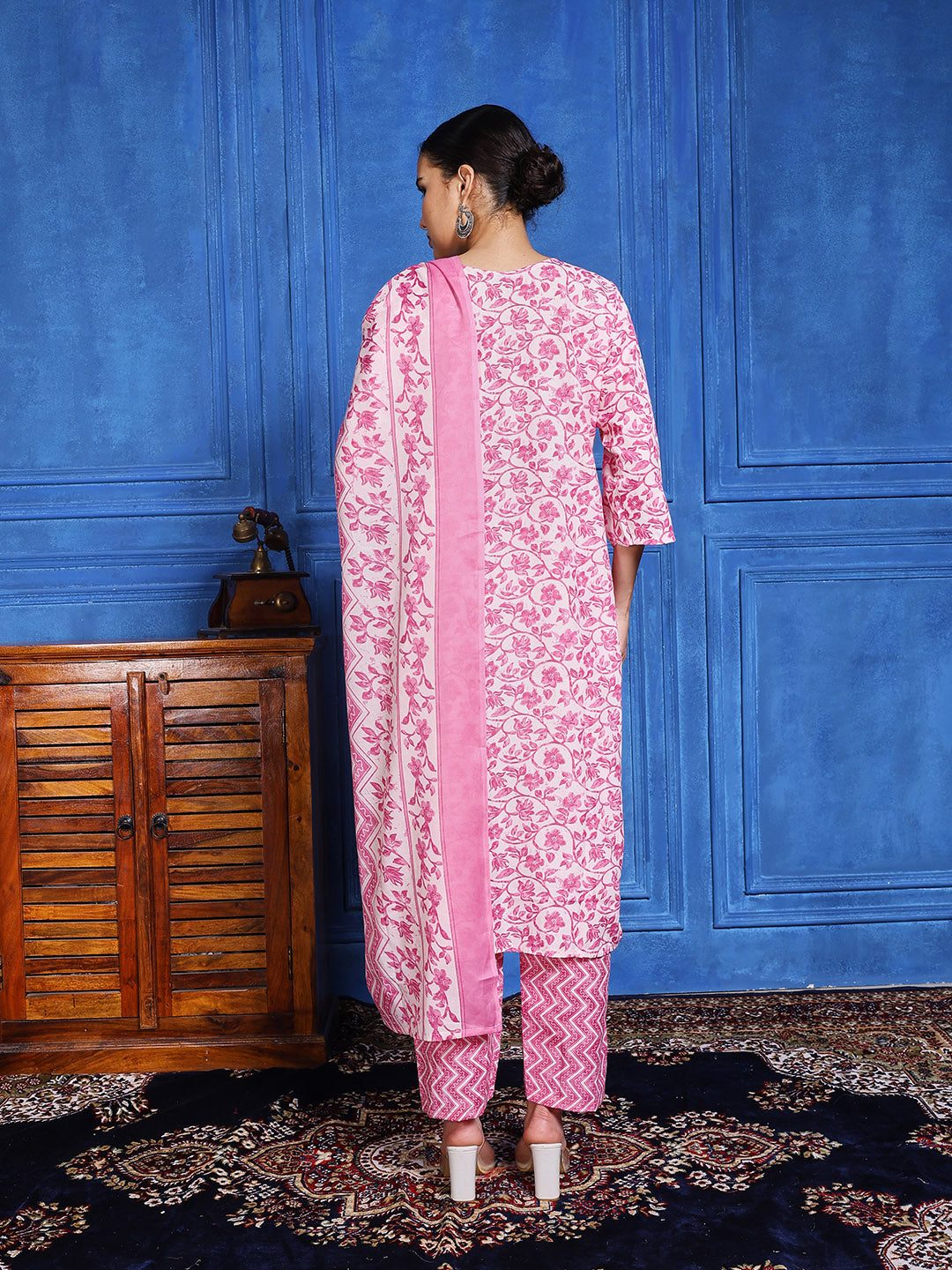 Printed Cotton Blend Kurta With Pants &amp; Dupatta