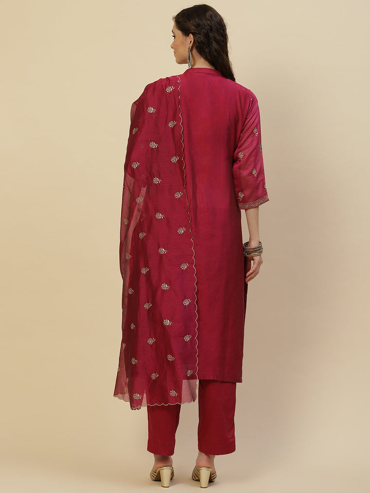 Zari Booti Cotton Kurta With Pants &amp; Dupatta