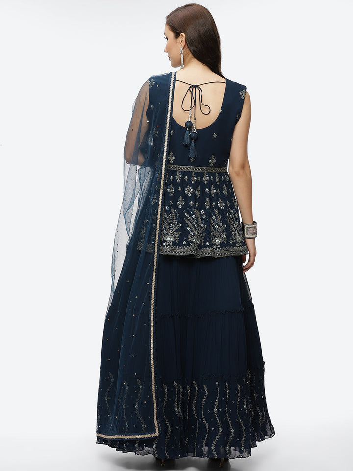 Embroidered Resham Mirror Georgette Choli With Lehenga &amp; Dupatta