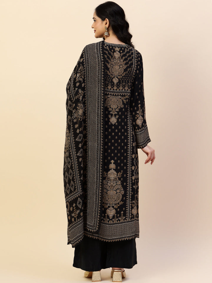 Digital Printed Crepe Kurta With Palazzo &amp; Dupatta