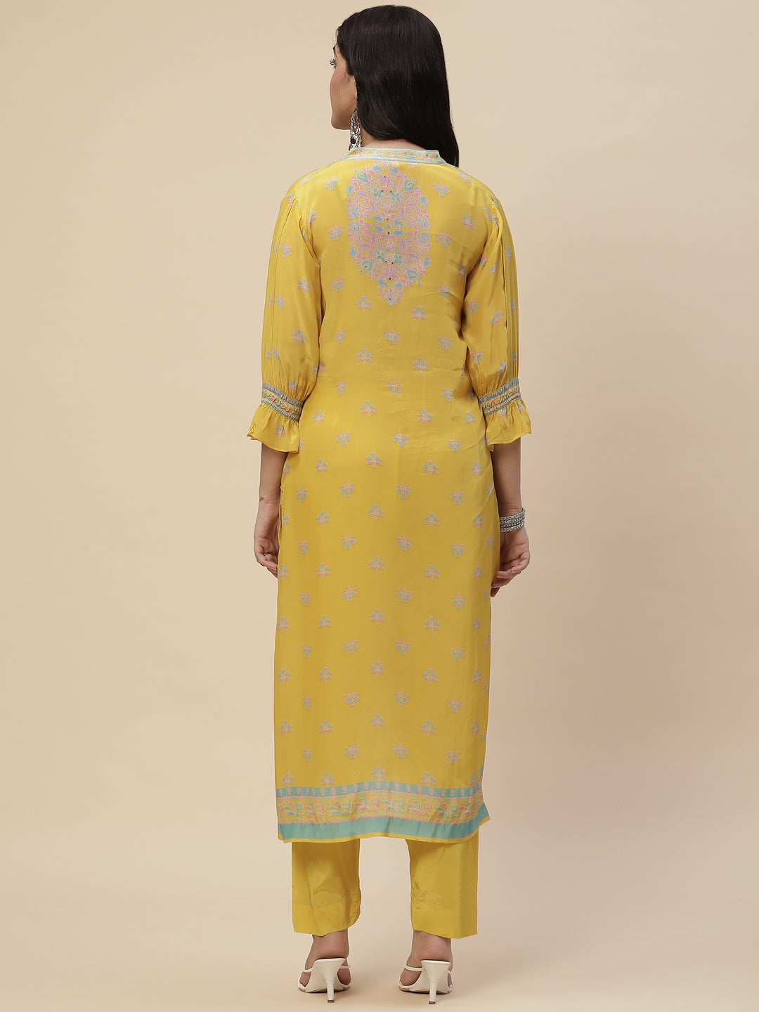 Sequin Printed Crepe Kurta With Pants