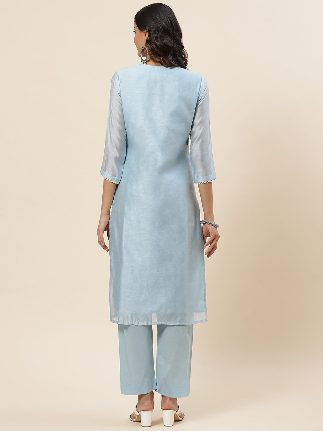 Embroidered Chanderi Kurta With Pants