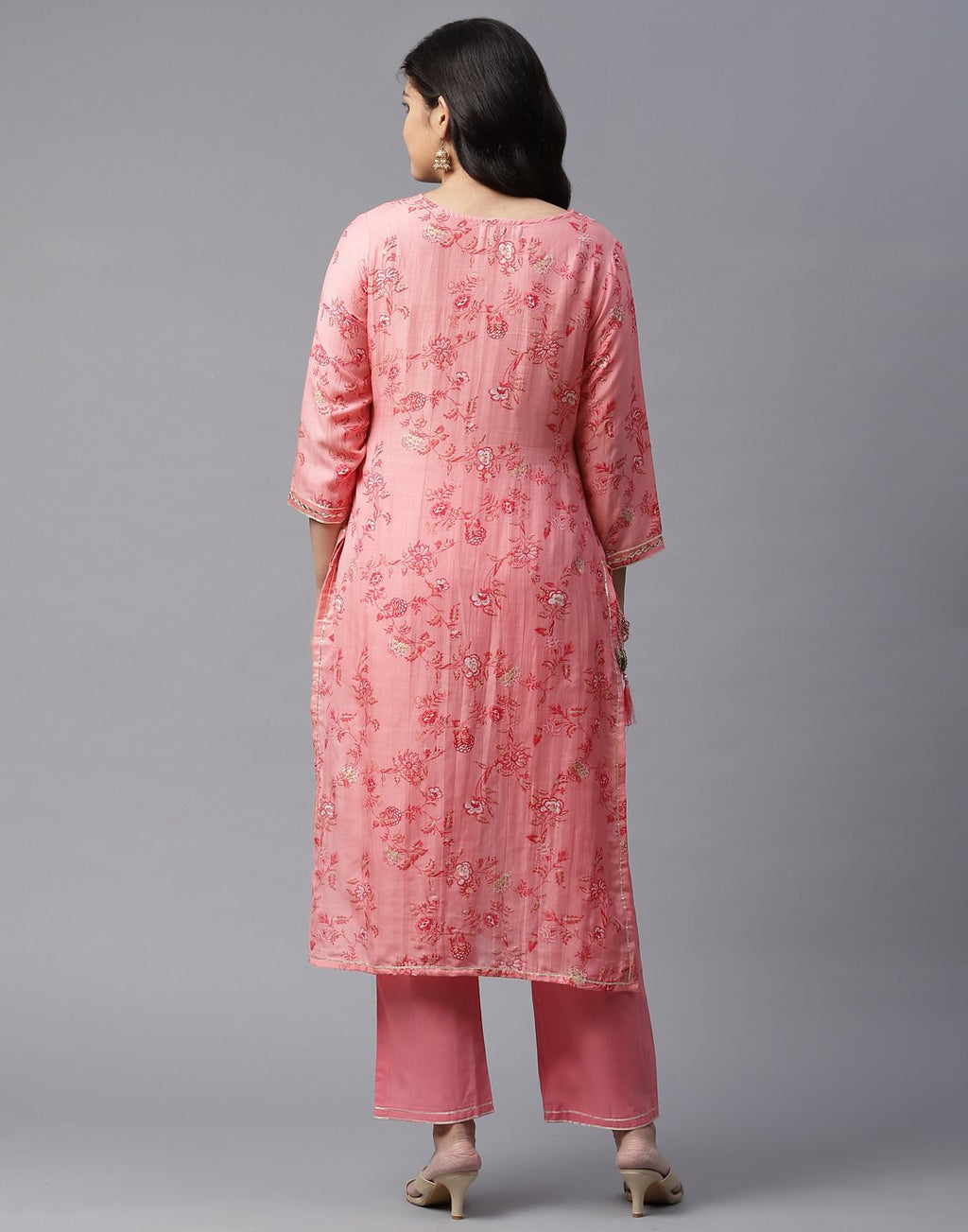Printed Kurti Pant Set with Gota Yoke Embroidery