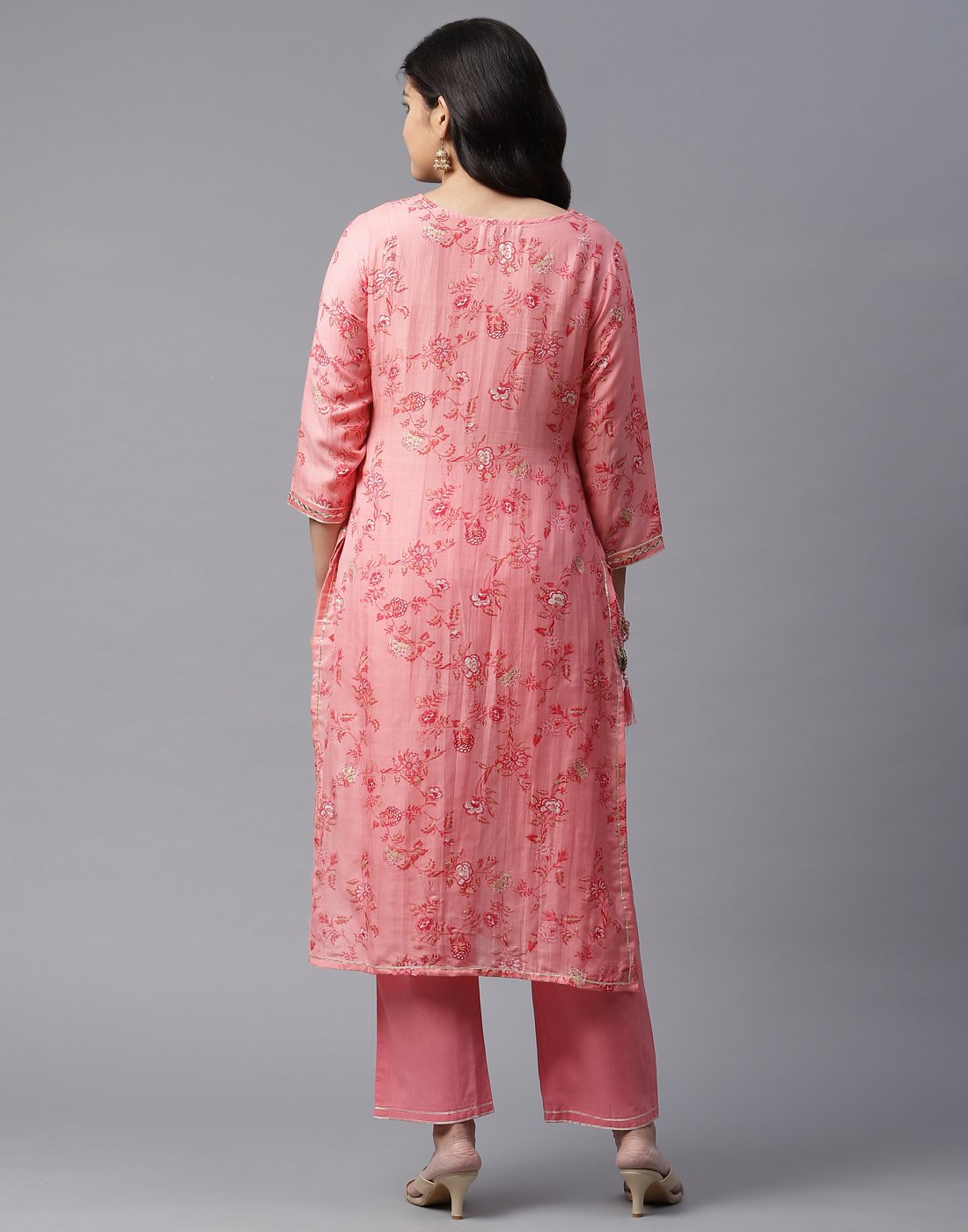 Printed Kurti Pant Set with Gota Yoke Embroidery