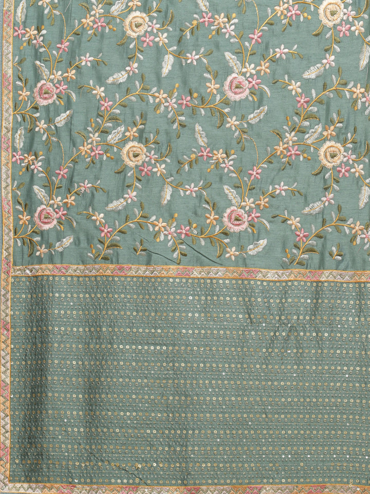 Thread Work Embroidered Art Tussar Saree
