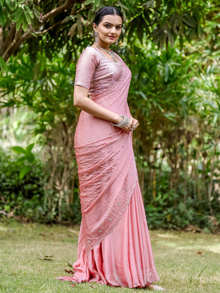 Cutdana Embroidered Chinon Saree