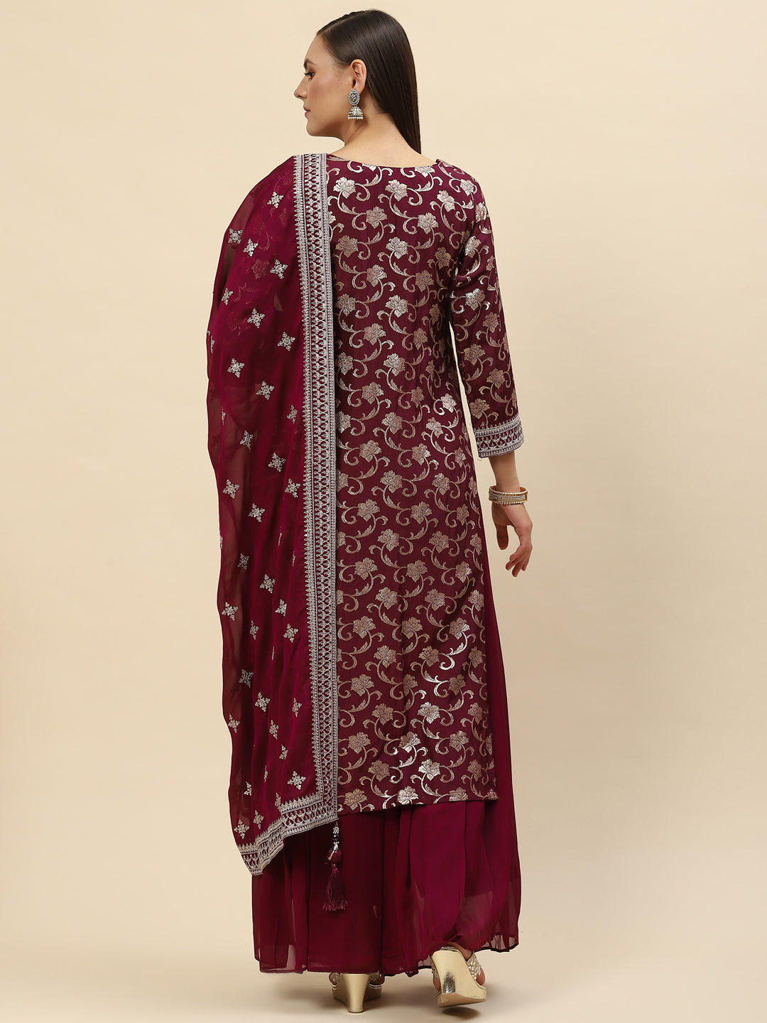 Zari Jaal Handloom Kurta With Palazzo &amp; Dupatta