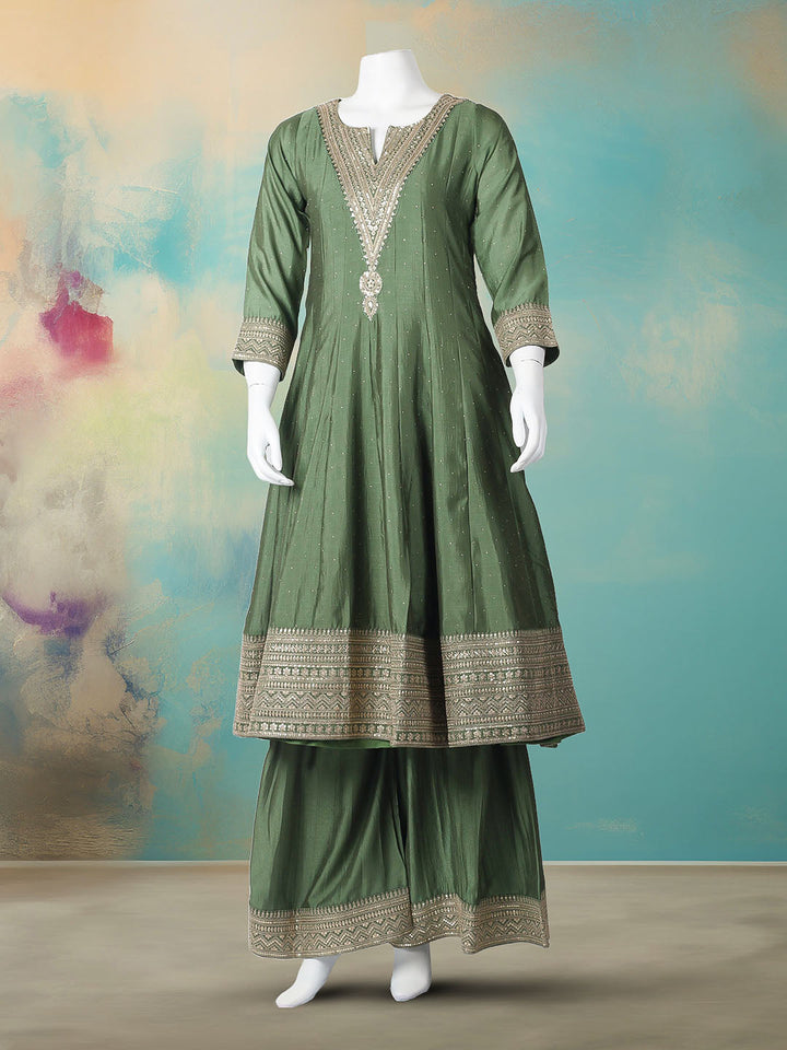 Embroidered Art Silk Stitched Kurta With Pant &amp; Dupatta