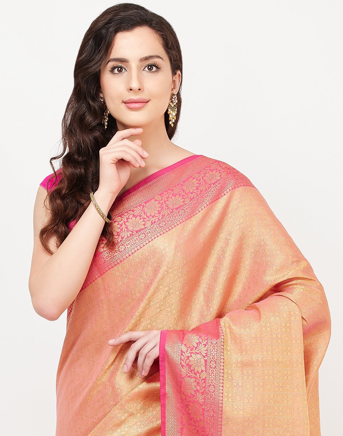 MBZ Meena Bazaar-Mustard Cotton Woven Saree