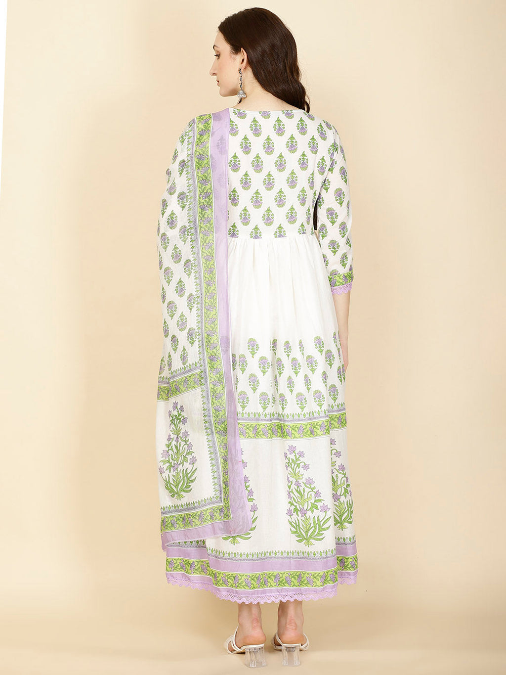 Floral Printed Cotton Kurta With Pants & Dupatta