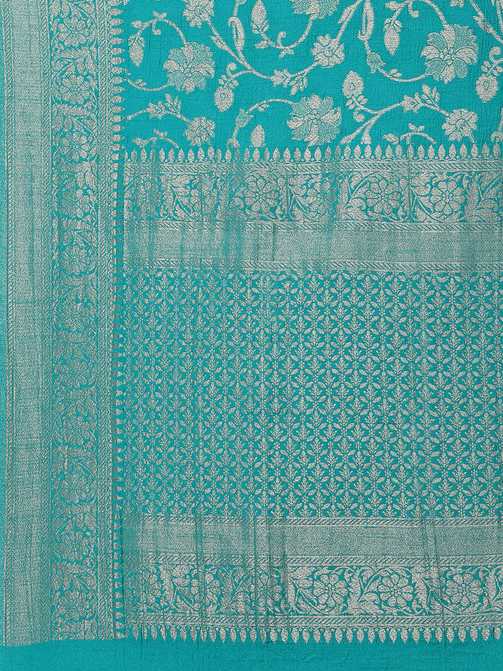 Floral Zari Jaal Tussar Plain Saree