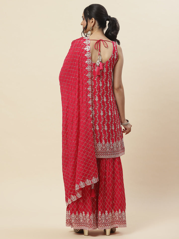 Sequin Embroidered Crepe Kurti With Garara &amp; Dupattta