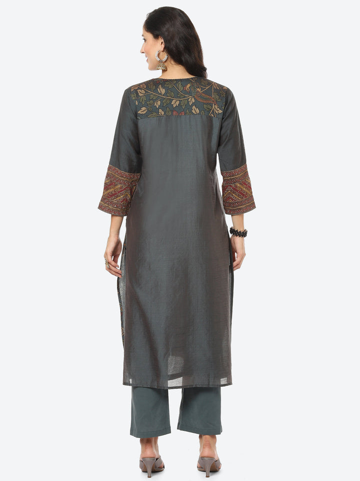 Floral Printed Chanderi Kurti With Pant