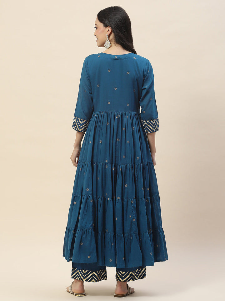 Printed Cotton Anarkali Kurta With Pants