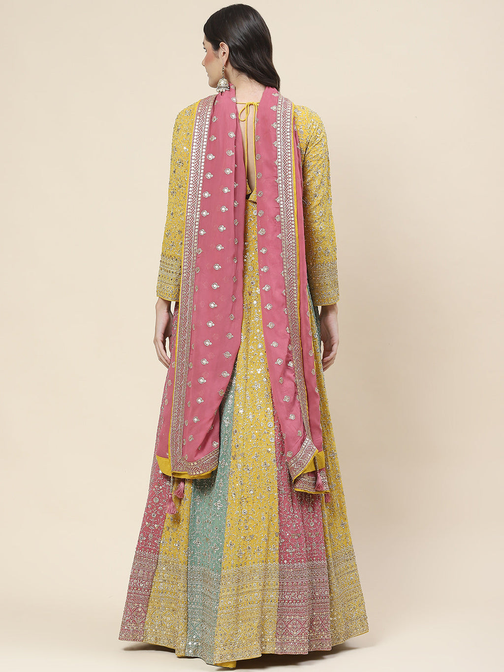 Zari Embroidered Georgette Kurta With Churidar & Dupatta