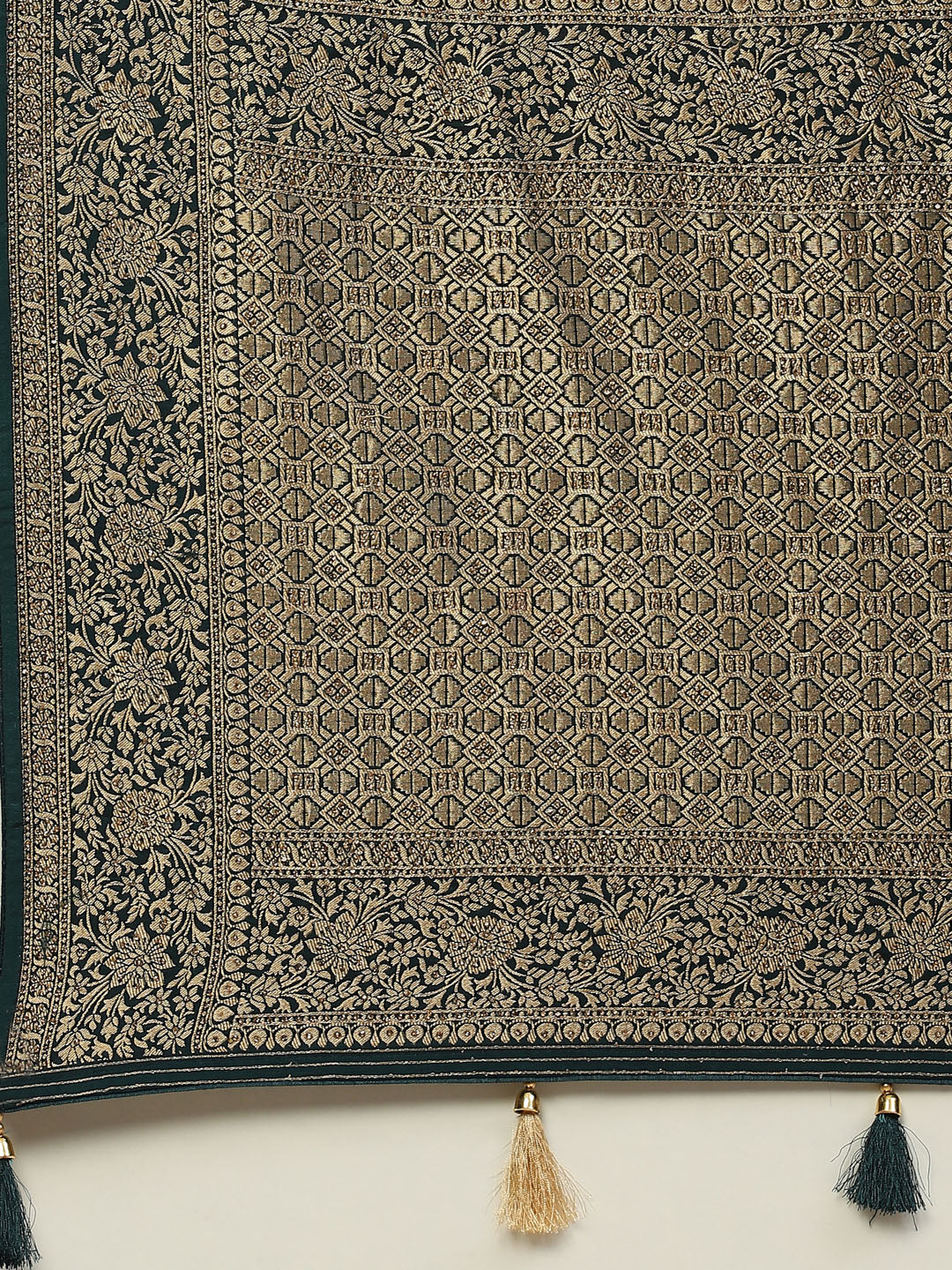 Zari Border Booti Satin Woven Saree