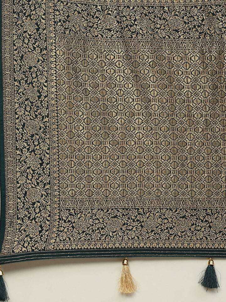 Zari Border Booti Satin Woven Saree