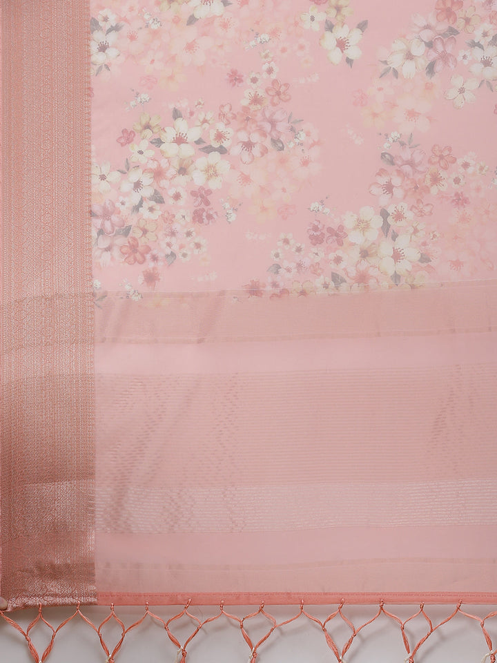 Floral Digital Printed Zari Border Organza Saree