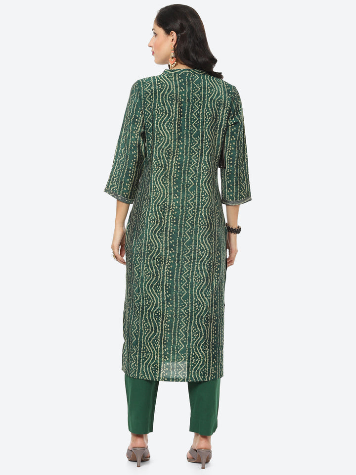 Zari Embroidered Bandhej Printed Muslin Kurti With Pant