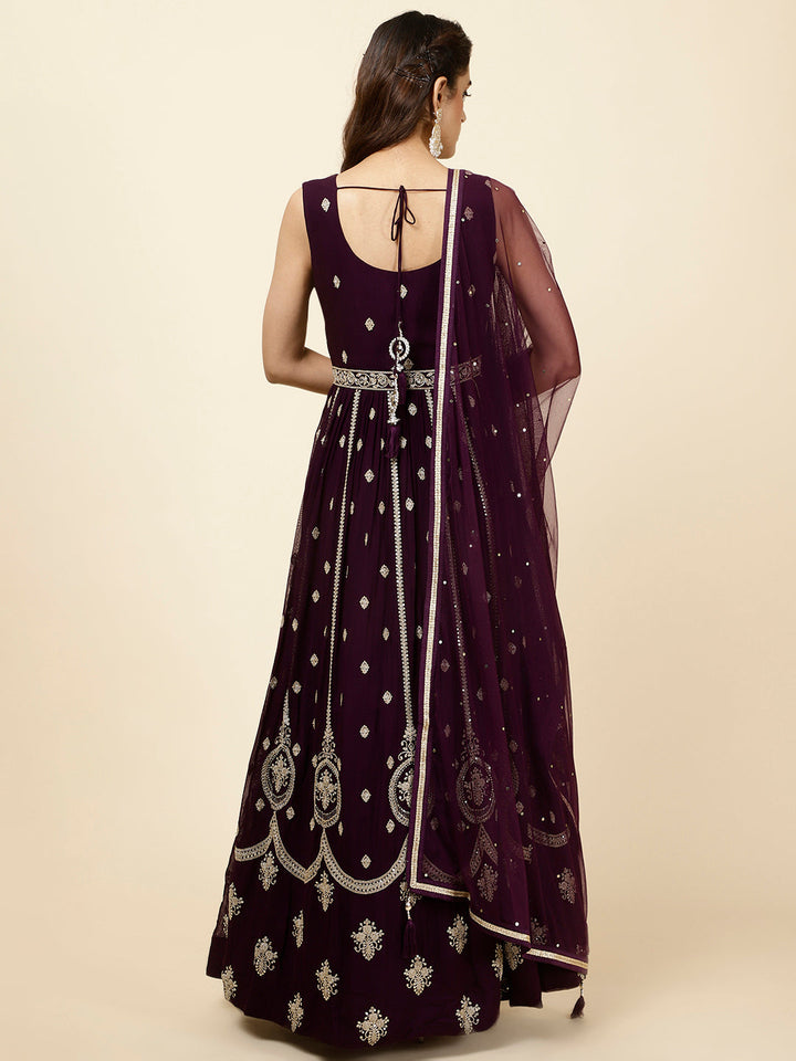 Zari Booti Embroidered Georgette Kurta With Churidar &amp; Dupatta